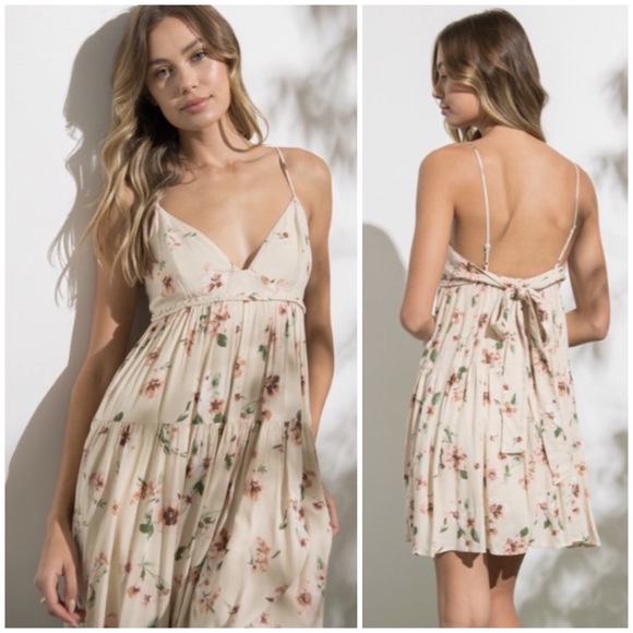 Dresses & Skirts - SOLD OUT Yulia Cream Floral Flowly Tie Back Mini Spring Summer Boho Casual Dress